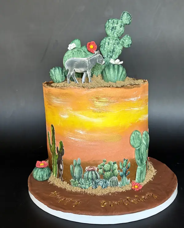 Arizona desert sunset cake with cactus details