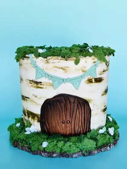 Birch woodland baby shower cake