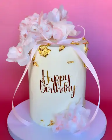 Gold leaf floral birthday cake