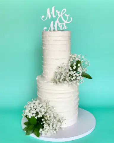 Mr and Mrs two-tier wedding cake