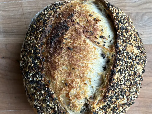 Seed-crusted organic sourdough loaf