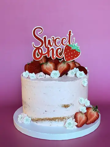Sweet One strawberry first birthday cake